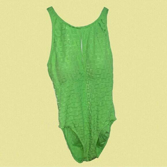 vintage one piece swim suit baltex green low back high cut 70s 80s 90s halter - Picture 4 of 9